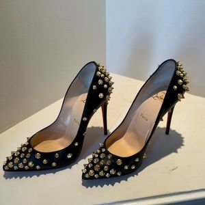 Christian Louboutin Black Leather Pigalle Spikes 100mm Pumps Size 38